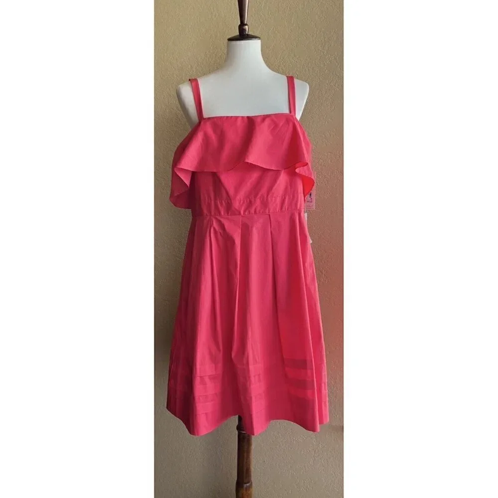 Eliza J Women's Pink Cotton Flouncy Ruffle Fit & Flare Sundress Dress Size 16 - Picture 2 of 12